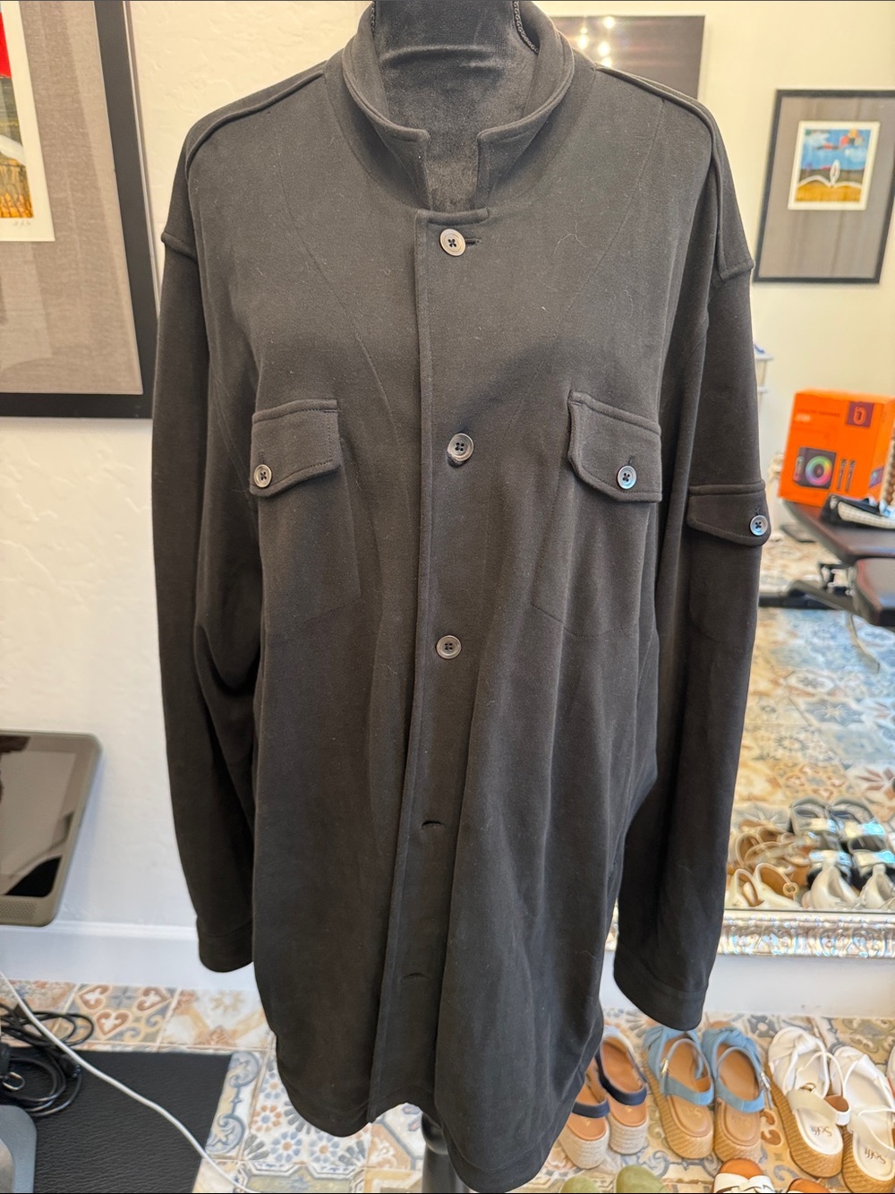 Tommy Bahama Black Lightweight Shirt Jacket with Flap Pockets.  Great shape.